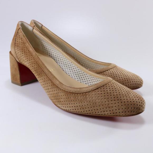 Incastrana 55mm Tan Biscotto Perforated Suede Padded Round Pumps D520 - Picture 4 of 12